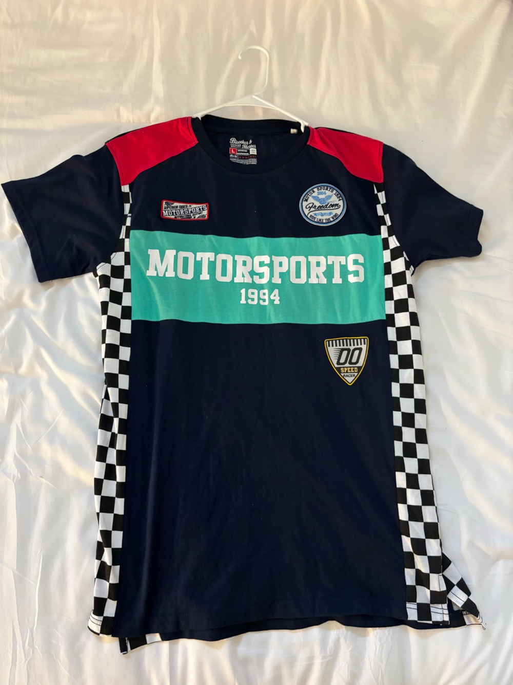 Motorsports Graphic Tee for Kids - Navy, Teal & Red